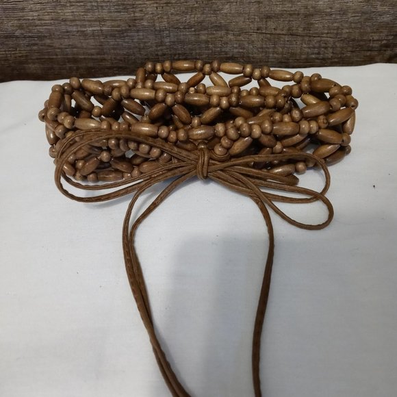Boho Ethnic Style Womens Braided Belt Wooden Bead Handmade - Picture 4 of 5